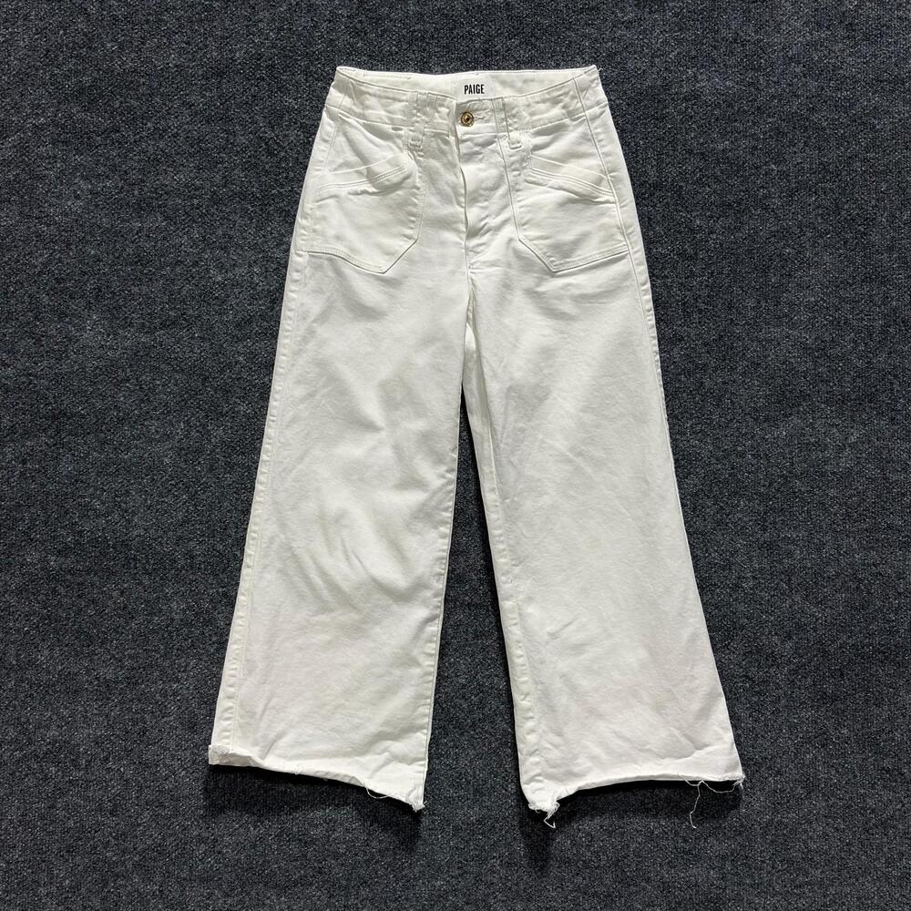 Paige Jeans Womens 25 Petite White High Rise Wide Leg Anessa Raw Hem Denim